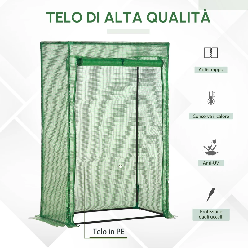 Outsunny Serra da giardino, telo rinforzato in PE, telaio in acciaio, porta avvolgibile con cerniera, 100 x 50 x 150 cm verde