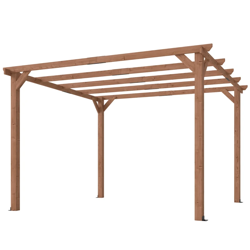 Outsunny Pergolă Gazebo 3x3 m din Lemn de Brad, Pergolă pentru Grădină cu Suporturi Triunghiulare și 5 Grinzi pentru Plante Cățărătoare, Pergolă din Lemn pentru Exterior, Patio, Terasă, Aspect Lemn de Arțar