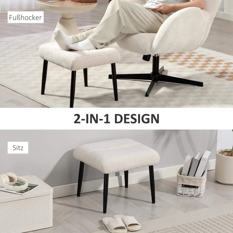 HOMCOM Sitzhocker Hocker mit weichem Sitzkissen Stahlbeinen Fußhocker mit Chenille-Stoff, 45 x 41 x 38 cm, Cremeweiß