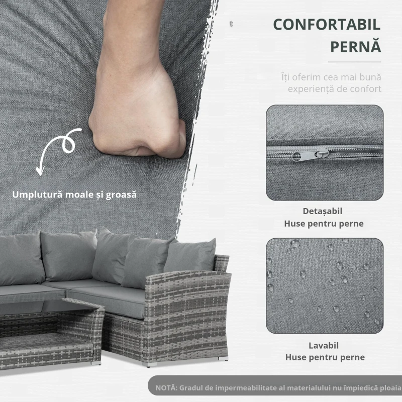 Set de Canapele din Ratan PE pentru Terasa cu 4 Piese de la Outsunny, Canapele pentru Exterior Rezistente la Intemperii