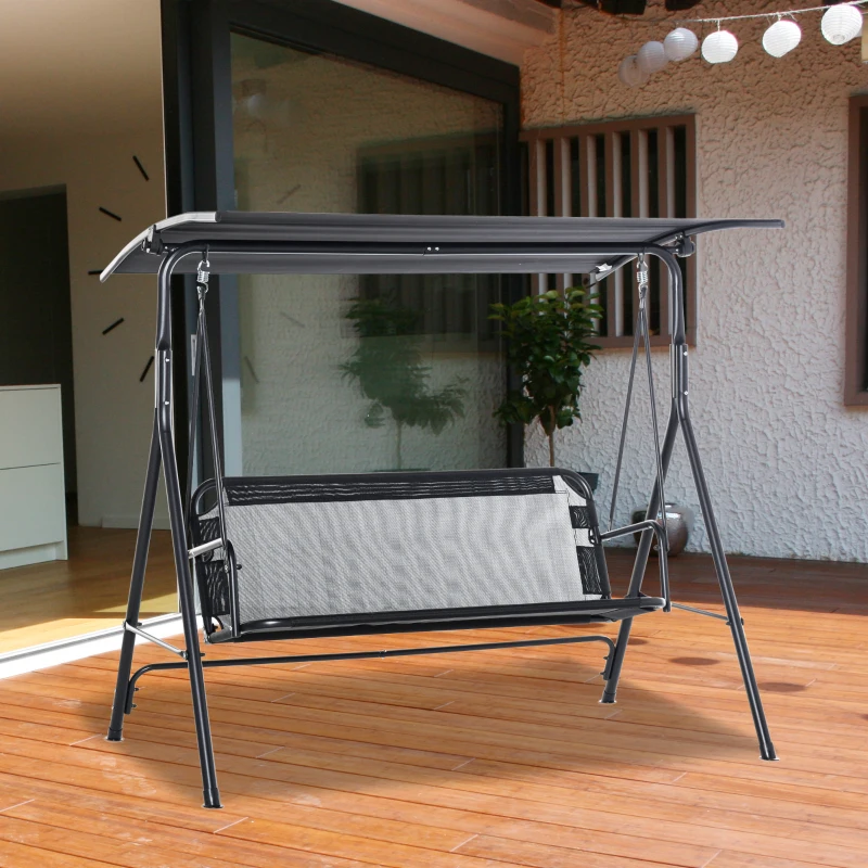 Outsunny Balancelle de jardin 2 places balancelle d'extérieur toit inclinaison réglable structure acier 172 x 110 x 155 cm noir