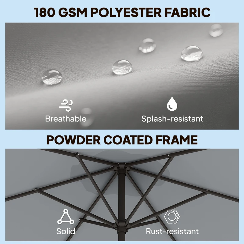 Outsunny 3-metrowy parasol ogrodowy z pokrowcem, z funkcją przechyłu i korbą, wentylacja, szary