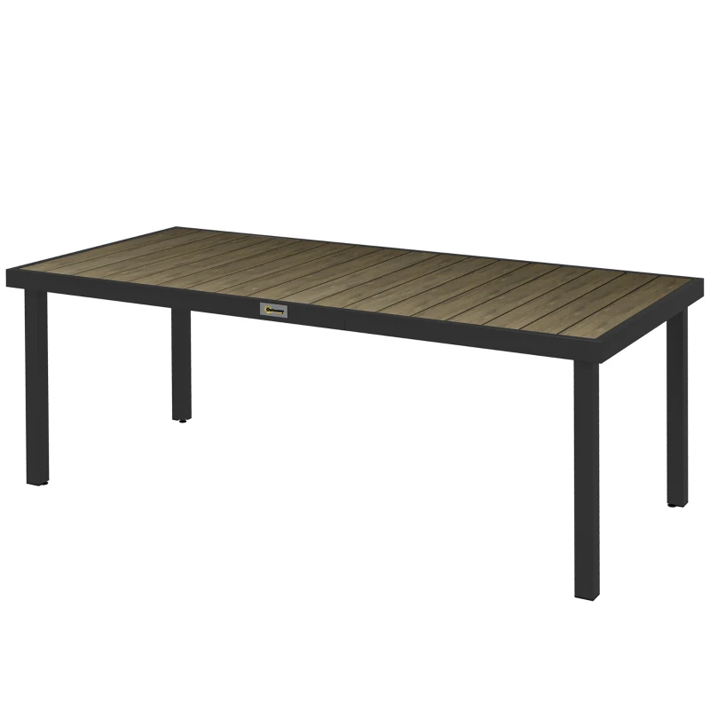 Outsunny Masă de prânz pentru grădină, pentru 8 persoane, din aluminiu și plastic, lemn închis la culoare și negru