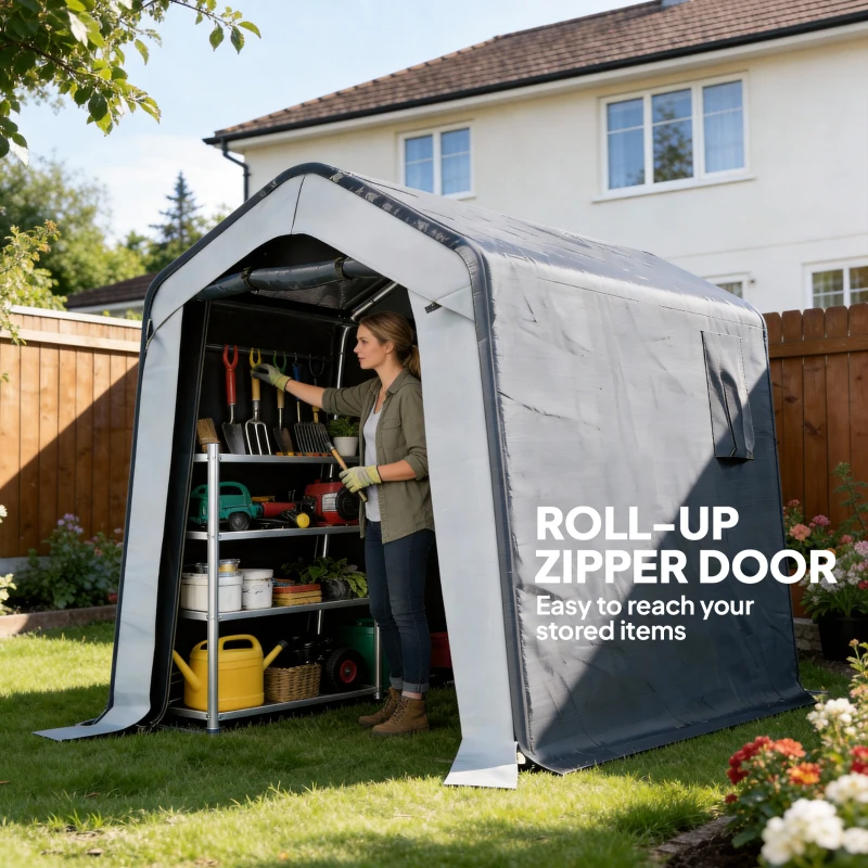 Outsunny 1.8 x 2.4m Garden Storage Shed Tent, Waterproof Portable Shed Shelter for Motorbike, Garden Tools, Bike Storage