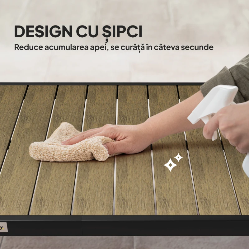 Outsunny Masă de prânz pentru grădină, pentru 8 persoane, din aluminiu și plastic, lemn închis la culoare și negru