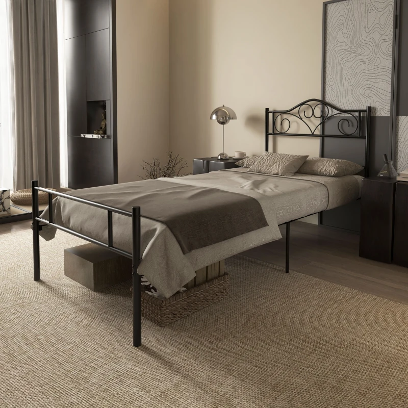 HOMCOM Eenpersoonsbedframe van staal met geïntegreerde latten, hoofdeinde en voeteneinde, 90x200cm