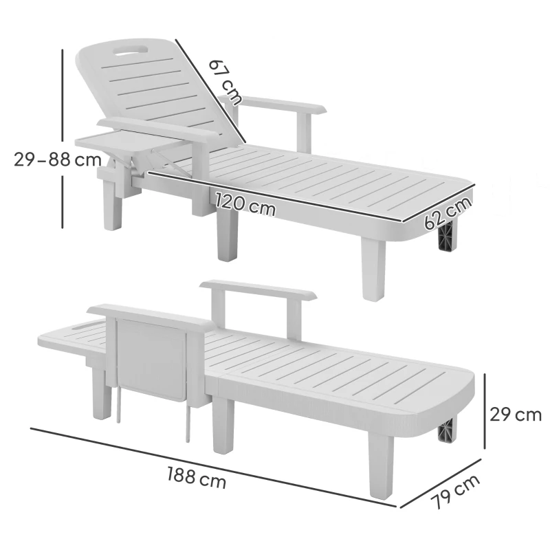Outsunny Set 2 Șezlonguri cu Spătar Reglabil în 5 Poziții, Măsuță și Brațe Ergonomice, 79x158x88 cm, Gri