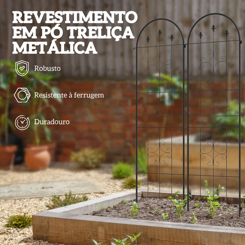 Outsunny Conjunto de 2 Treliças de Jardim Suportes para Trepadeiras de Aço para Flores e Plantas no Jardim 50x180 cm Preto