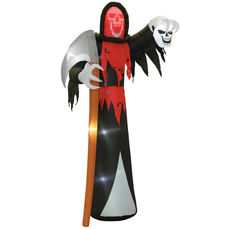 Outsunny Halloween-Dekoration 3,7 m riesiger Sensenmann mit LED-Beleuchtung Leuchtende Luftfigur für Outdoor(m-10)