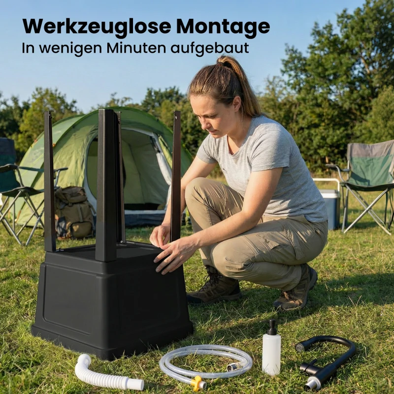 Outsunny Draagbare kampeerwastafel met zeepdispenser, kraan, water- en afvoerslang, zwart