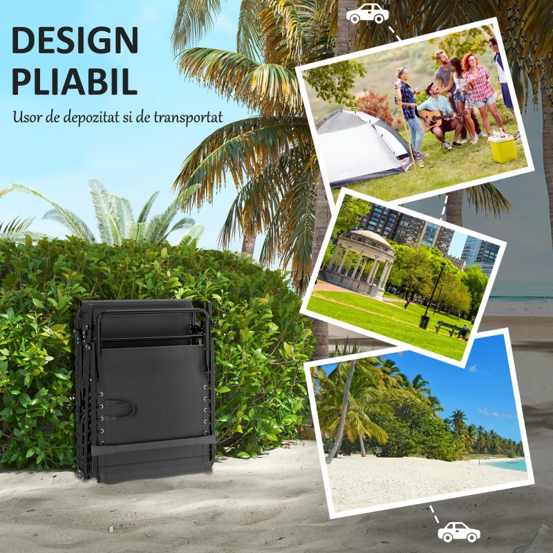 Outsunny Șezlong pliabil cu pernă, tetieră și buzunar lateral, 58x189x32,5 cm, negru