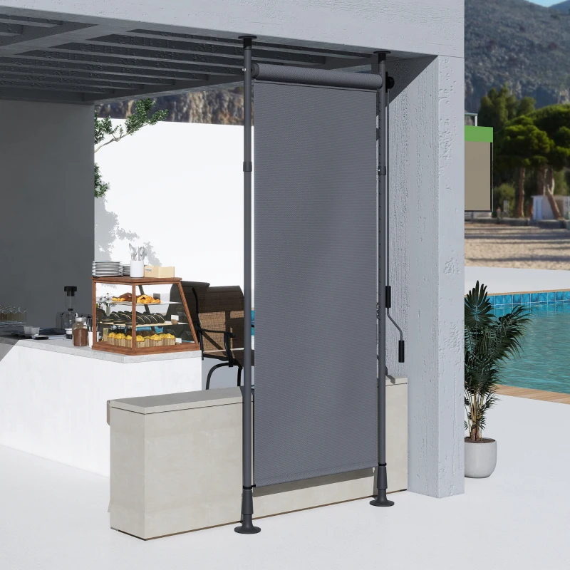 Outsunny Store manuel rétractable sur pied longueur réglable manivelle installation sans perçage métal alu. polyester gris foncé