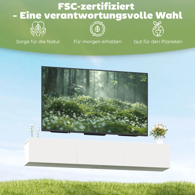 HOMCOM Schwebender TV-Schrank, Wandmontage, 3 Schubladen, viel Stauraum, 180 cm, Weiß