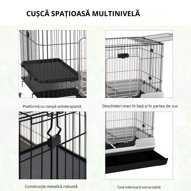 Pawhut Cusca Hamsteri/Iepuri – Metal Negru, 2 Usi, Spatioasa