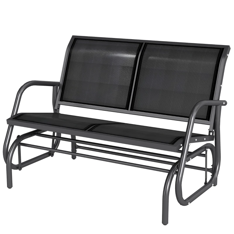 Outsunny Outdoor Glider Bench, Patio 2 Seater Swing Gliding Loveseat w/ Power-Coated Steel Frame, Mesh Seat and Armrests, for Backyard Garden Porch, Black