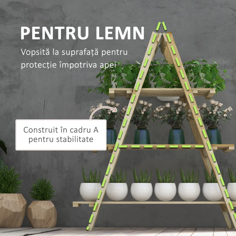 Outsunny Suport Vertical pentru Plante cu 3 Nivele din Lemn de Brad, 100x36x112 cm, Culoare Lemn Natural