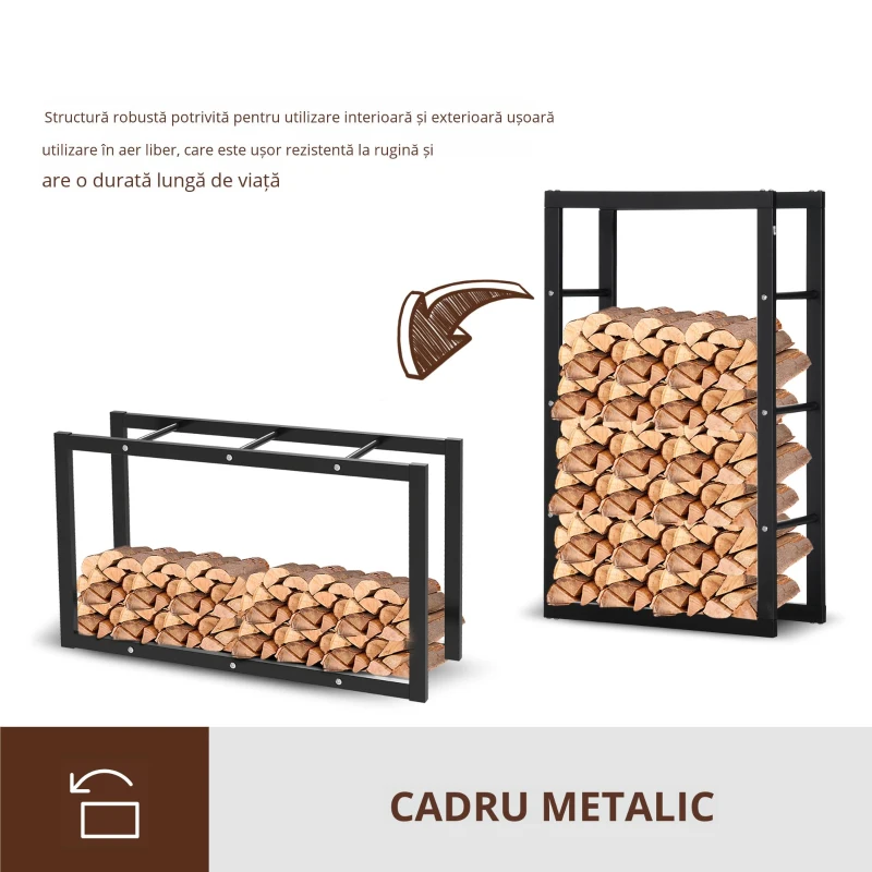 HOMCOM Suport pentru lemn pentru casa si gradina din fier negru