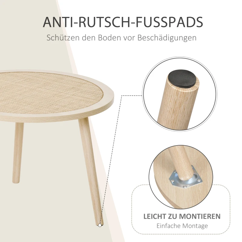 HOMCOM  2er Set Kaffeetisch Couchtisch mit Rattan-Tischplatte Stapeltisch Beistelltisch Kaffeetisch MDF Natur 40 x 40 x 40 cm/60 x 60 x 45 cm