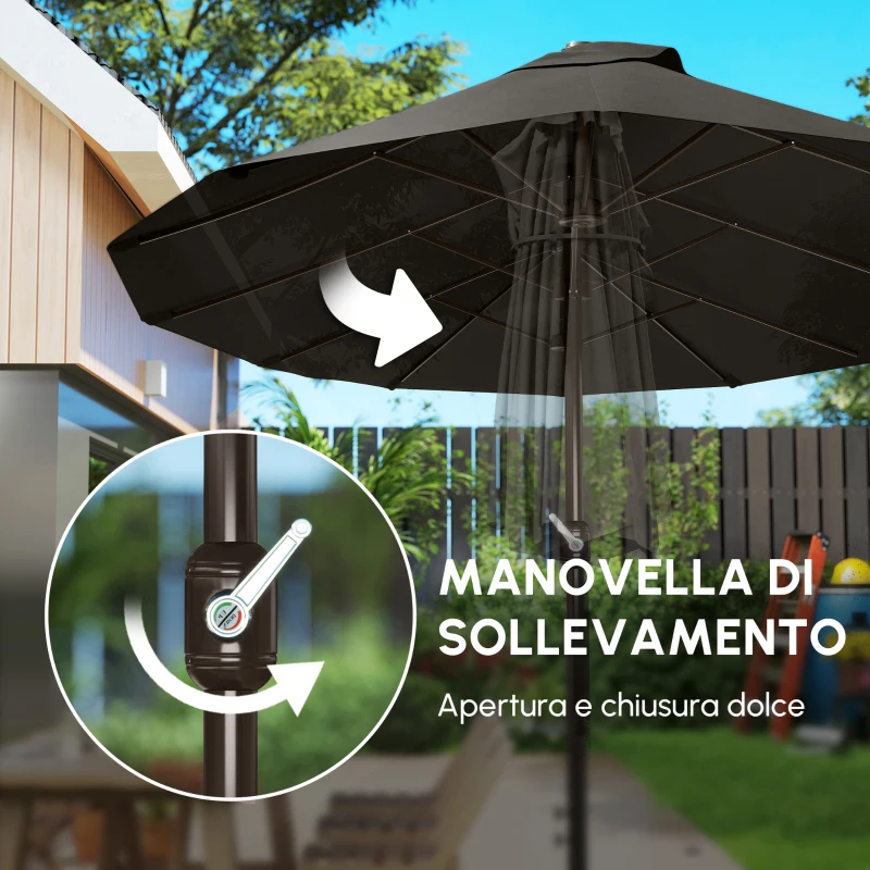 Outsunny Ombrellone da Giardino XXL 4,6L x 2,7l x 2,4H cm con Base a Croce, Apertura e Chiusura con Manovella, Acciaio e Poliestere ad Alta Densità, Grigio