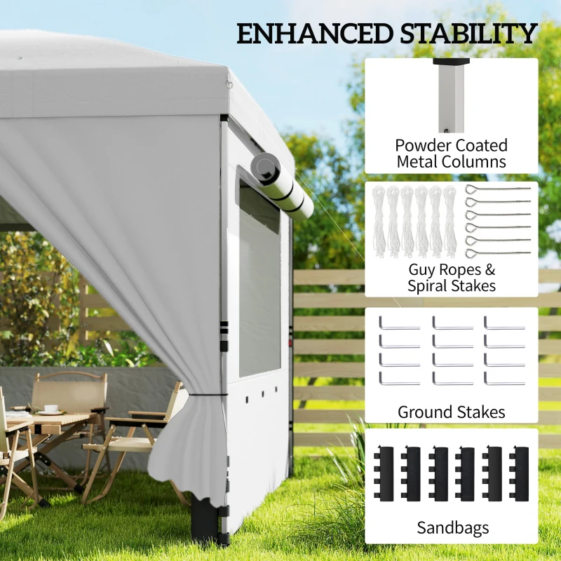 Outsunny 3 x 6 m Pop Up Canopy with UV50+ Protection Garden Gazebo with 6 Sidewalls, White