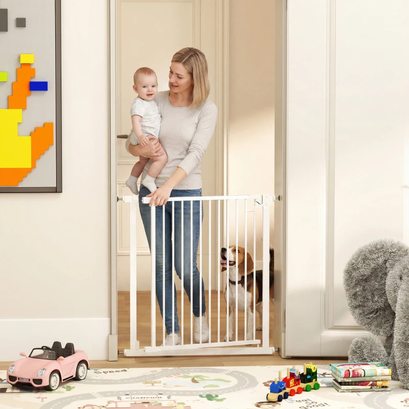 PawHut Barrière de sécurité pour chiens et bébés 76 à 80 cm avec extension fixation par pression sans perçage 76 à 80cm blanc