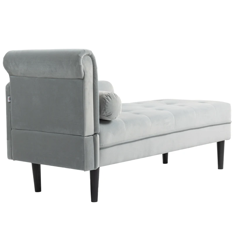 HOMCOM Șezlong cu husă capitonată din catifea gri, din lemn masiv și spumă, 146x61x82.5 cm