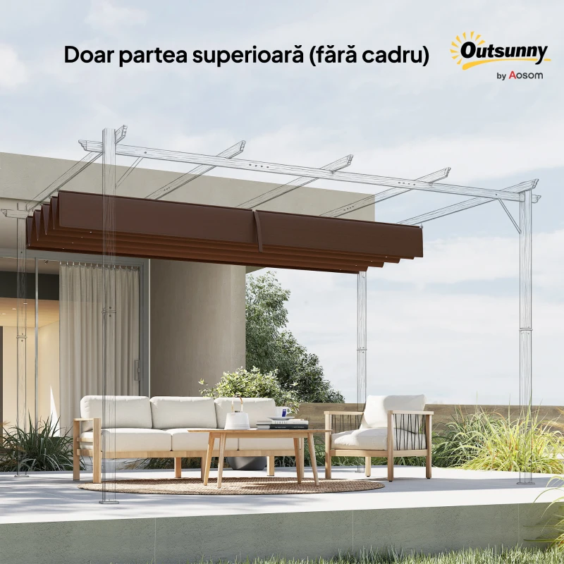 Outsunny Acoperiș Pergolă, Copertină Retractabilă pentru Pergolă de 3 x 2.15m, Protecție UV30+, Gri Închis