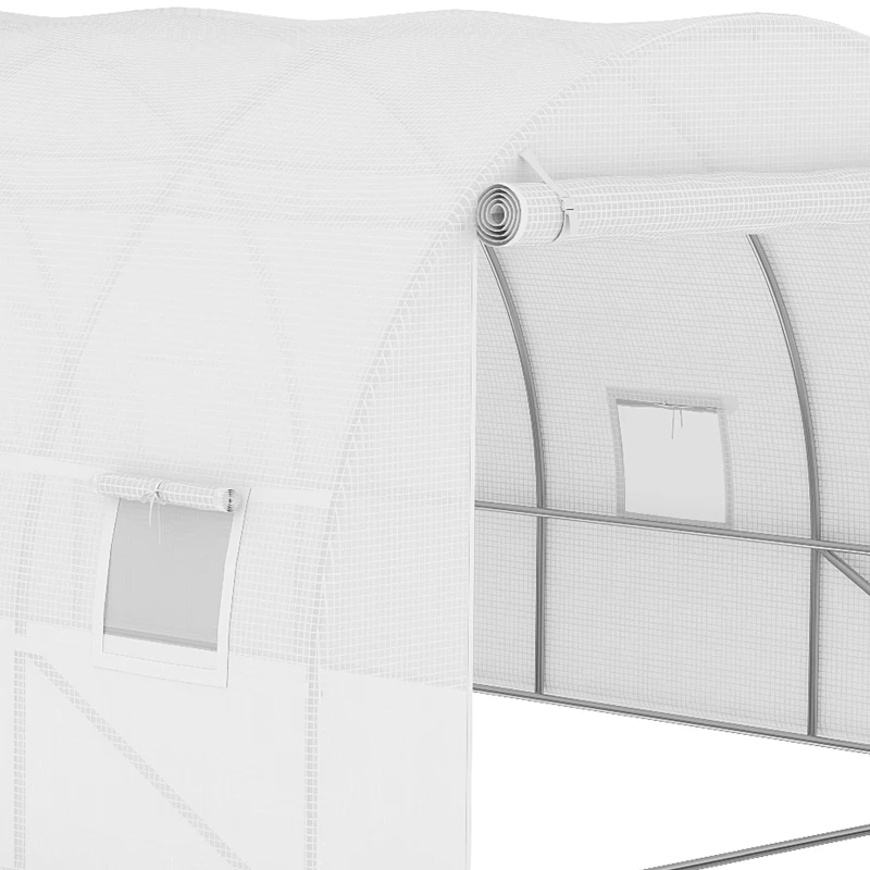 Outsunny Telone di Ricambio per Serra a Tunnel da Giardino 18 m², PE Anti-UV Impermeabile, 12 finestre e Porta Avvolgibile con Zip, 6L x 3l x 2H m, Bianco