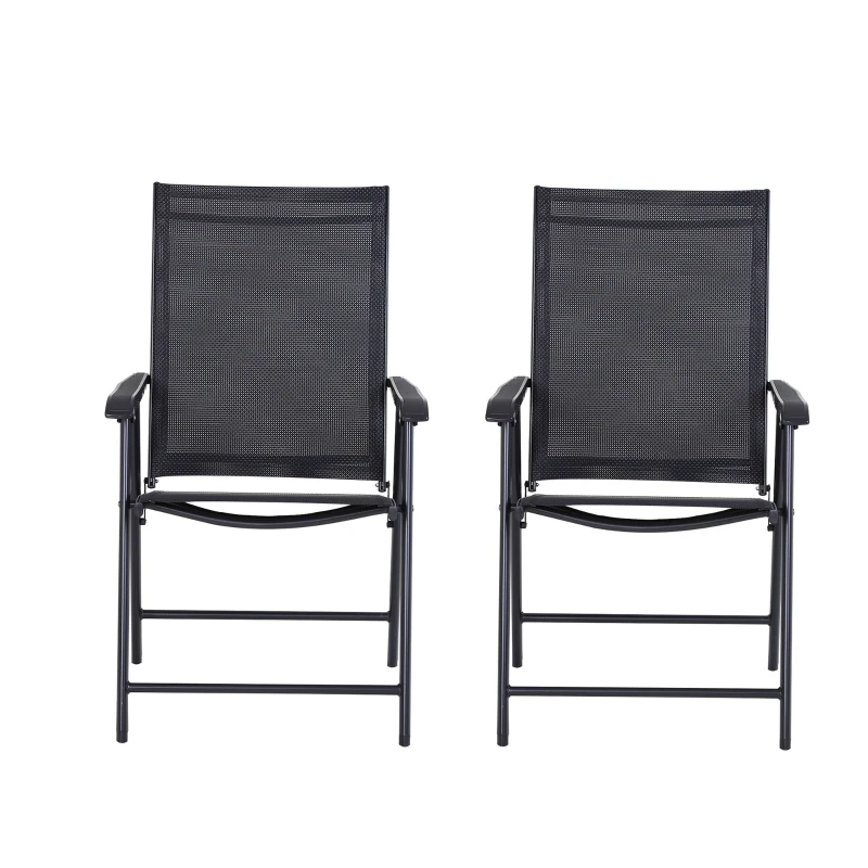 Outsunny Set 2 Scaune de Grădină Pliabile cu Cotiere, Scaune pentru Prânz în Exterior din Metal și Texteline, pentru Terasă, Balcon, Verandă, Exterior și Interior, 58x64x94cm, Negru