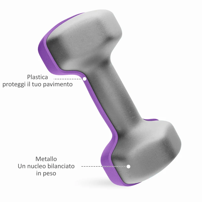 SPORTNOW Set 6 Manubri Pesi (2x1 kg, 2x2 kg, 2x3 kg) da 12 kg con Supporto/Kettlebell, in Metallo e PP Rosa, Azzurro e Viola