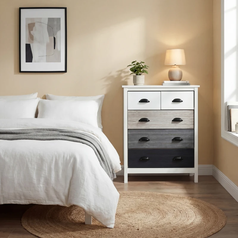 HOMCOM Cómoda con 5 Cajones Cómoda para Dormitorio Moderno con Diseño Anti-vuelco 70x38x85 cm Blanco