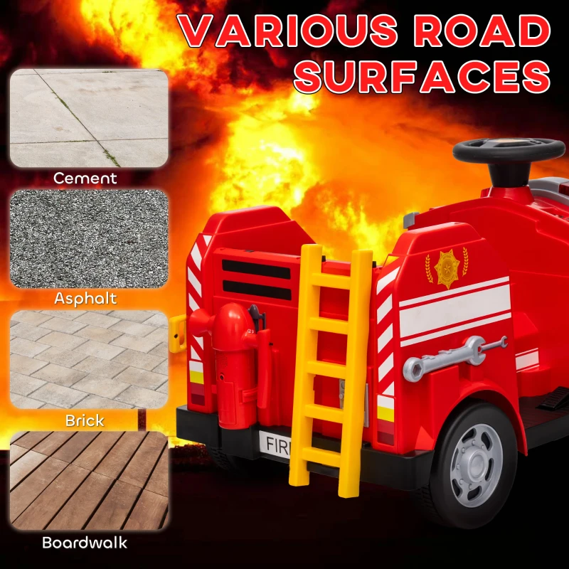 AIYAPLAY Carro Elétrico para Crianças acima de 3 Anos Caminhão de Bombeiros Elétrico para Crianças com Bateria de 12V Sirene Faróis Buzina e Música 86x49x52 cm  Vermelho