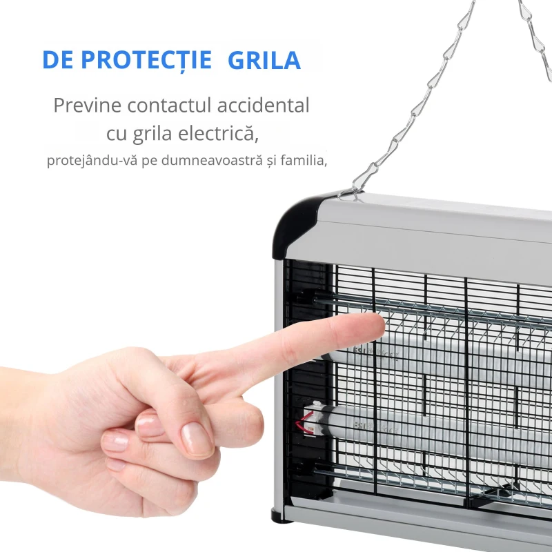 Outsunny Lampa pentru Insecte Electrica 20W pentru Exterior si Interior de 60m² Argintie