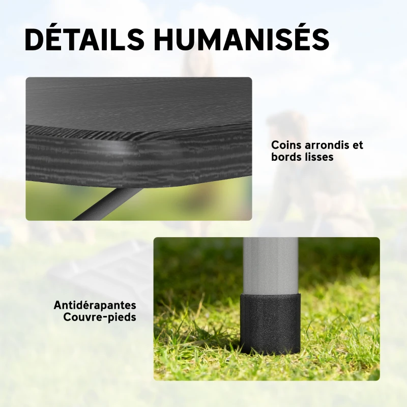 Outsunny Table pliante en HDPE table de camping pliante extérieur avec poignée couvre-pieds antidérapants 180 x 74 x 74 cm, noir