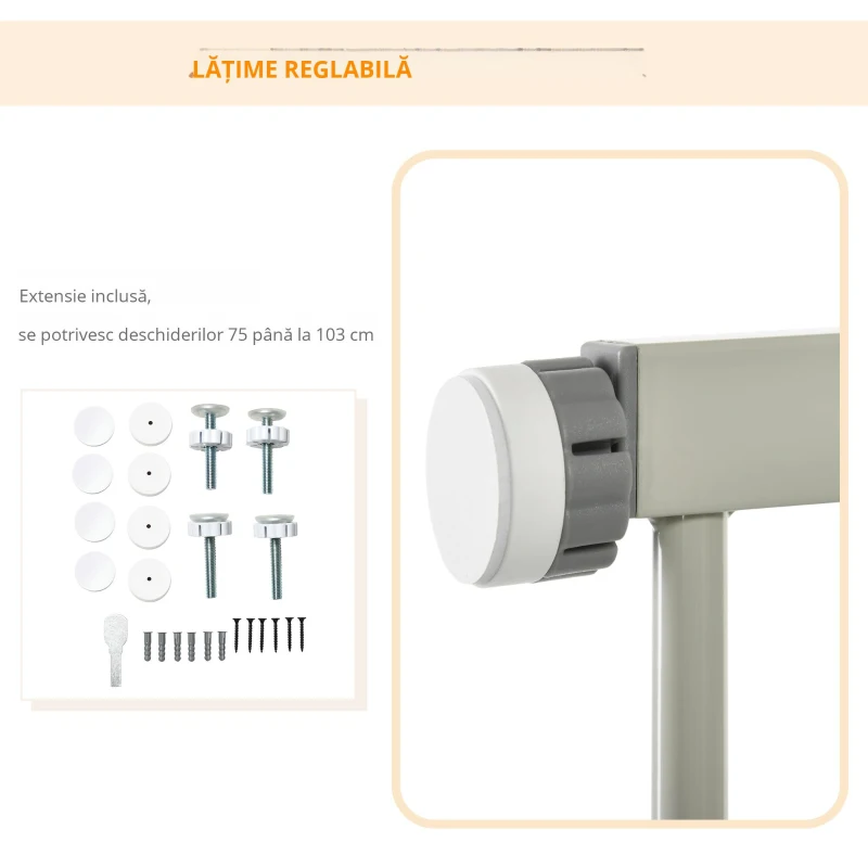 PawHut Bariera Extensibila Auto‑inchidere 75‑103 × 76 cm – Gri