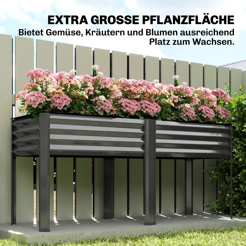 Outsunny Hochbeet aus Metall extra großer Pflanzkasten mit Verstärkungsstreben Vliesstoff, 180 x 55 x 80 cm Dunkelgrau