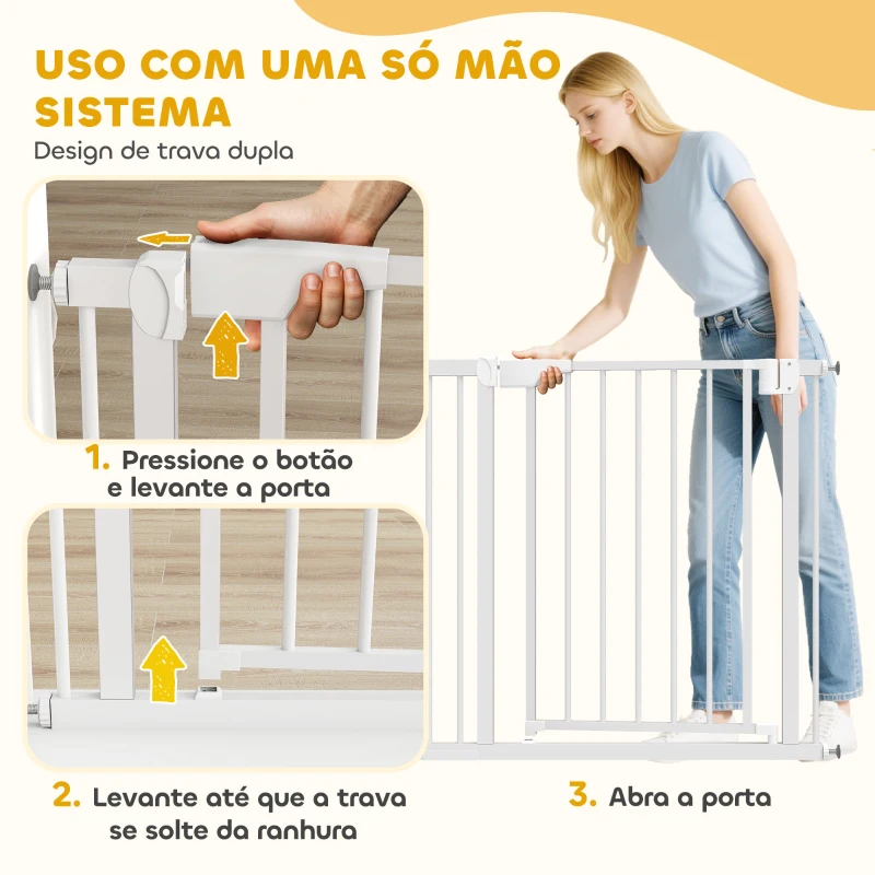 PawHut Barreira de Segurança para Crianças e Cães Largura 76-89 cm Bloqueio Duplo Fecho Automático Abertura em Dois Sentidos e Extensão de 7 cm Branco