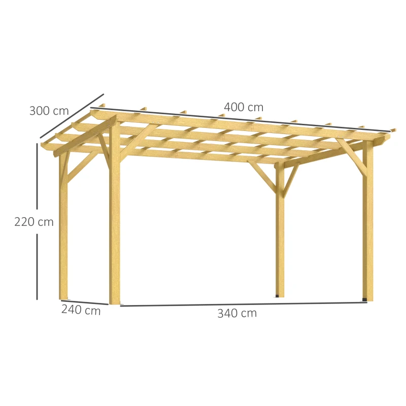Outsunny Pergola da Giardino 3 x 4 m in Legno per Piante Rampicanti, Pergola da Esterno, Legno Naturale