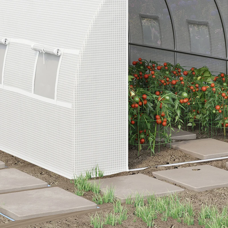 Outsunny Telone di Ricambio per Serra a Tunnel da Giardino 18 m², PE Anti-UV Impermeabile, 12 finestre e Porta Avvolgibile con Zip, 6L x 3l x 2H m, Bianco