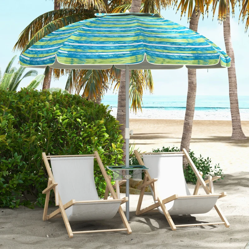 Outsunny Parasol de plage inclinable rond Ø 190 cm - table avec porte-gobelet - sac de transport inclus, protection UV50+