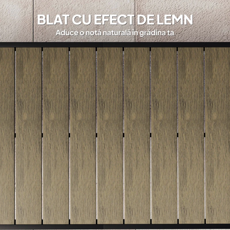 Outsunny Masă de prânz pentru grădină, pentru 8 persoane, din aluminiu și plastic, lemn închis la culoare și negru