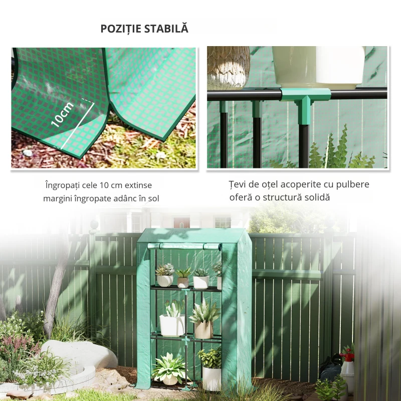 Outsunny Sera Mini cu 3 Niveluri, Copertină din PE cu Armătură și Ușă Rulabilă, 100x40x150 cm, Verde