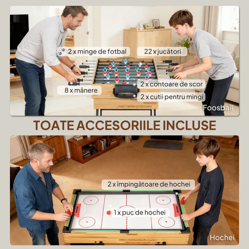 SPORTNOW Masă de Joc 13 în 1 Pliabilă cu Fotbal de Masă, Ping Pong, Hochei, Biliard, Șah și Altele, Nuc