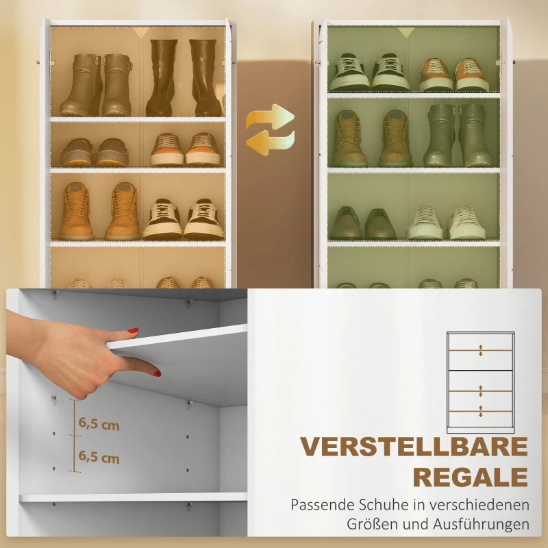 HOMCOM Schuhschrank in Hochglanz, Schuhaufbewahrung mit Verstellbaren Regalböden für Flur, Diele, Platz für 10 Paar, Weiß