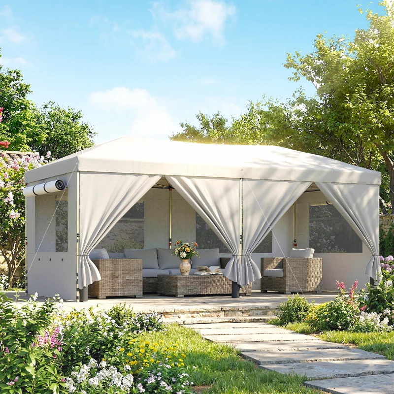 Outsunny 3 x 6 m Pop Up Canopy with UV50+ Protection Garden Gazebo with 6 Sidewalls, White