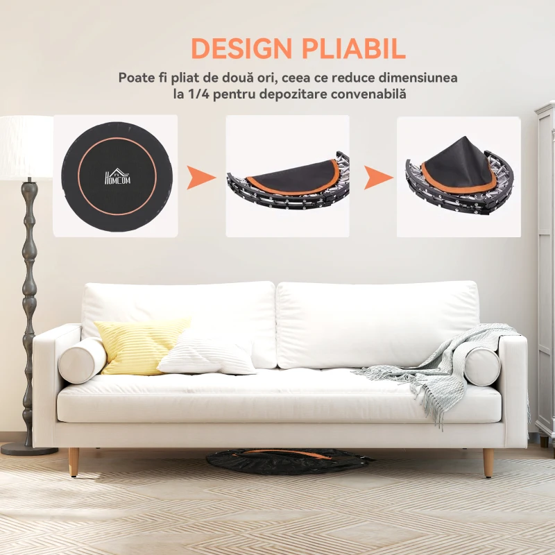 HOMCOM Trambulină Fitness Mini Pliabilă 45", cu Mâner Reglabil din Spumă, Portocaliu