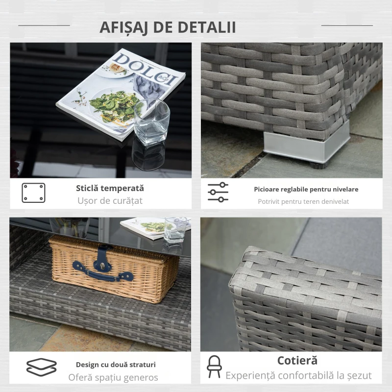 Set de Canapele din Ratan PE pentru Terasa cu 4 Piese de la Outsunny, Canapele pentru Exterior Rezistente la Intemperii