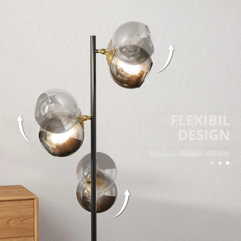 Homcom Lampa Podea cu 3 Lumini – Moderna cu Abajur Glob