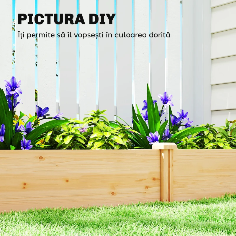 Outsunny Pat de Grădină Ridicat de Exterior cu Separator Central și Bază Deschisă, Jardinieră din Lemn de Brad, pentru Flori, Legume, Balcon, Grădină, 235x121x26 cm, Culoare Lemn
