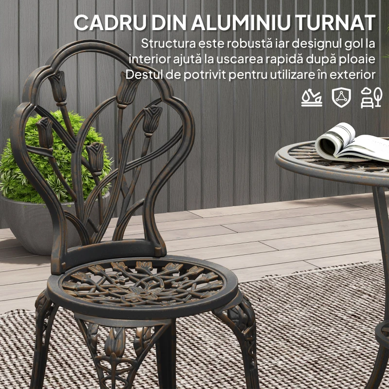 Outsunny Set de Gradina 3 Piese din Aluminiu cu 2 Scaune